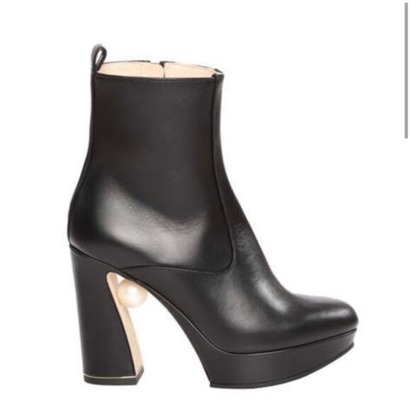 Nicholas Kirkwood Annabel Black Leather Pearl Platform Boots 38 - Picture 4 of 11